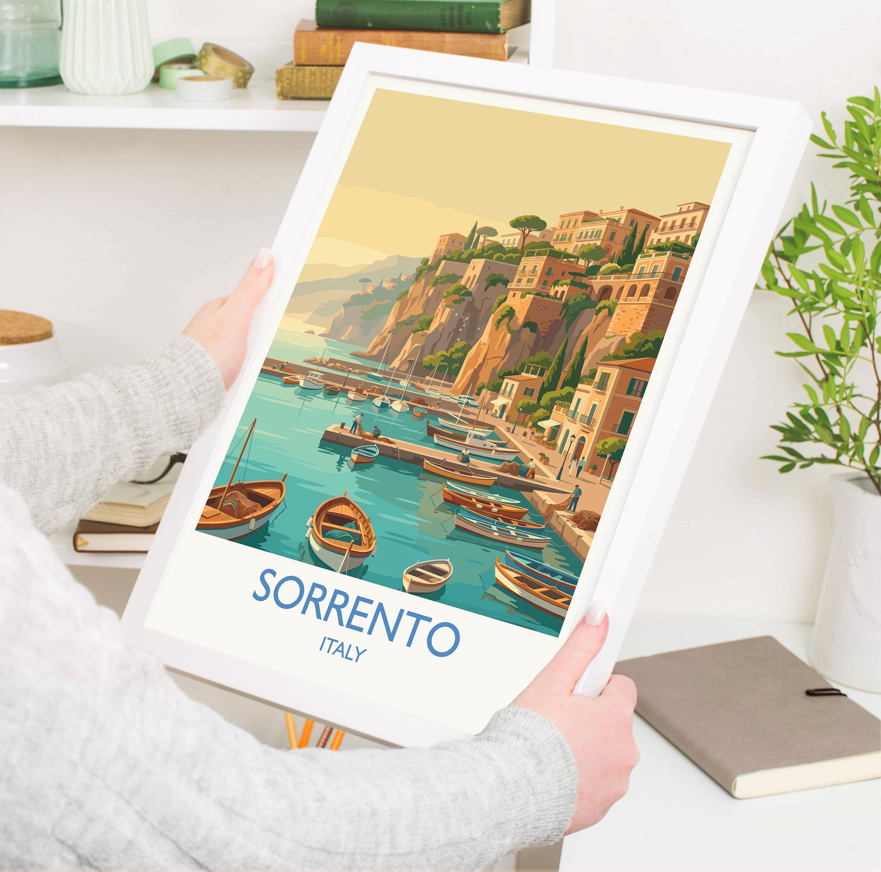 Sorrento Italy Travel Poster, Amalfi Coast Wall Art, Mediterranean Seaside Print, Italian Coastal Landscape, Vintage Style Europe Decor