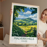 Malvern Hills Travel Poster Wall Art, Malvern Hills Travel Print, English Countryside Art Gift, Wall Art Print NQ Media Designs
