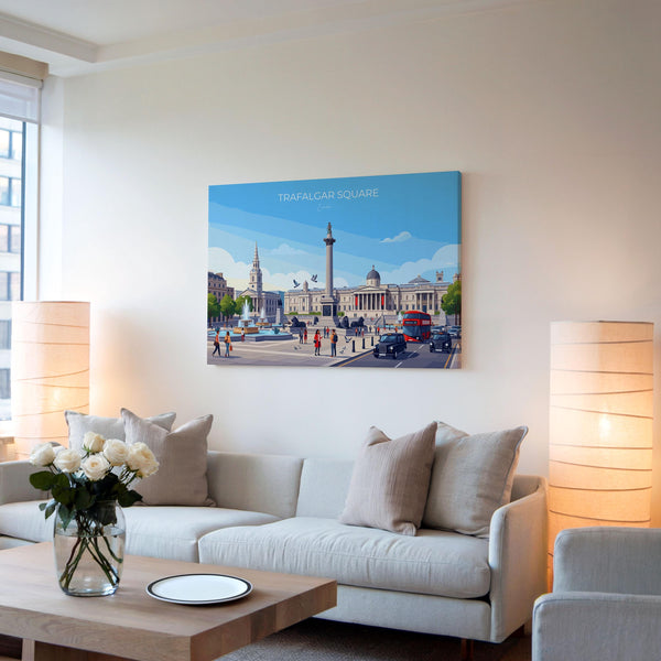 Trafalgar Square Landscape London Travel Print, London Wall Art Poster, Nelson’s Column Illustration,UK City Decor, Landmark Gift