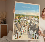 Alberobello Italy Poster, Trulli Houses Wall Art, Puglia Village Print, Italian Travel Poster, Alberobello Gift