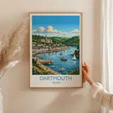 Dartmouth Print, Devon Travel Poster with White Border, River Dart Wall Art, Britannia Royal Naval College Print, Devon Coastal Gift