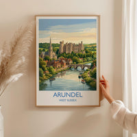 Arundel Castle Travel Poster, Arundel Cathedral River View Wall Art, West Sussex Print, Historic Town Illustration, Vintage Style UK Decor