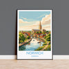 Norwich Norfolk Print, Historic Cathedral City Wall Art, English City Travel Poster, Norfolk Decor, UK Gift