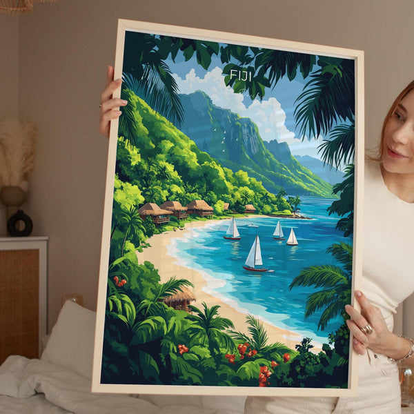 Fiji Travel Print Wall Art, Travel Poster of Fiji, South Pacific Islands Art Lovers Gift