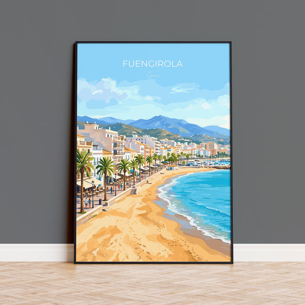 Fuengirola Spain Travel Print, Costa del Sol Beach Wall Art, Seaside Promenade Poster, Spanish Coastal Illustration, Holiday Decor