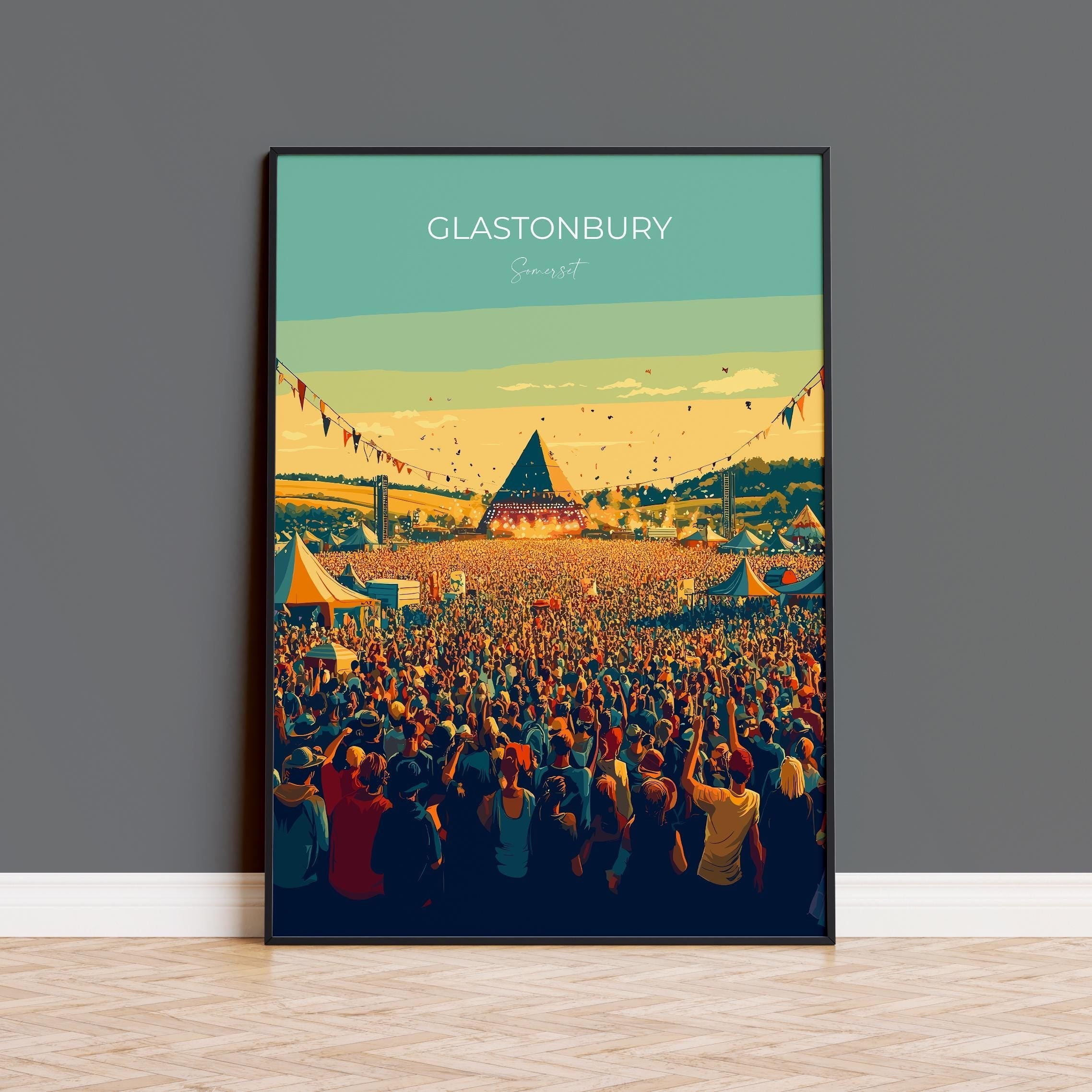 Glastonbury Travel Poster, Travel Print of Glastonbury, Somerset, England, Glastonbury Art, Festival Art Gift, Somerset Wall Art Print NQ Media Designs