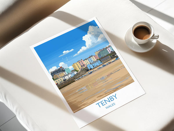 Tenby Travel Poster Wall Art, Tenby Travel Print, Wales, Pembrokeshire Coast Art Gift, Welsh Wall Art Print