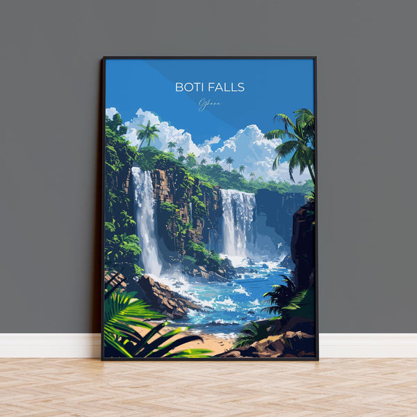 Boti Falls Travel Poster, Ghana Travel Print Collection, Travel Wall Art, Boti Falls Art Print Gift, Africa Art