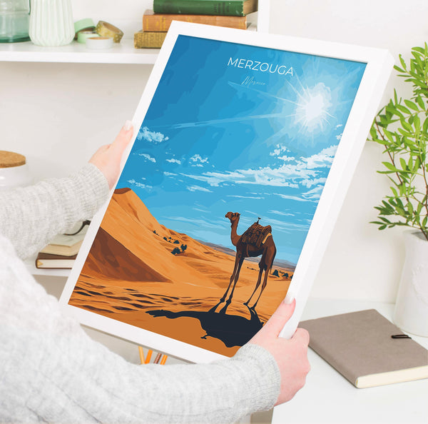 Merzouga Travel Poster Wall Art, Travel Print of Merzouga, Merzouga Art Lovers Gift, Morocco Wall Art
