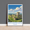 Portchester Castle Print, Hampshire Wall Art with Border, Norman Castle Poster, England Travel Print, Portchester Gift Print