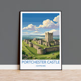 Portchester Castle Print, Hampshire Wall Art with Border, Norman Castle Poster, England Travel Print, Portchester Gift Print