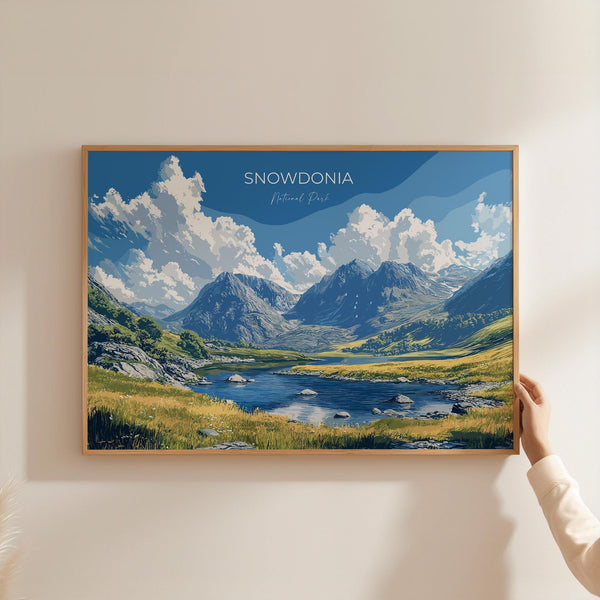 Snowdonia Landscape Travel Poster Wall Art, Travel Print of Snowdonia, Snowdonia Art Lovers Gift, English Countryside