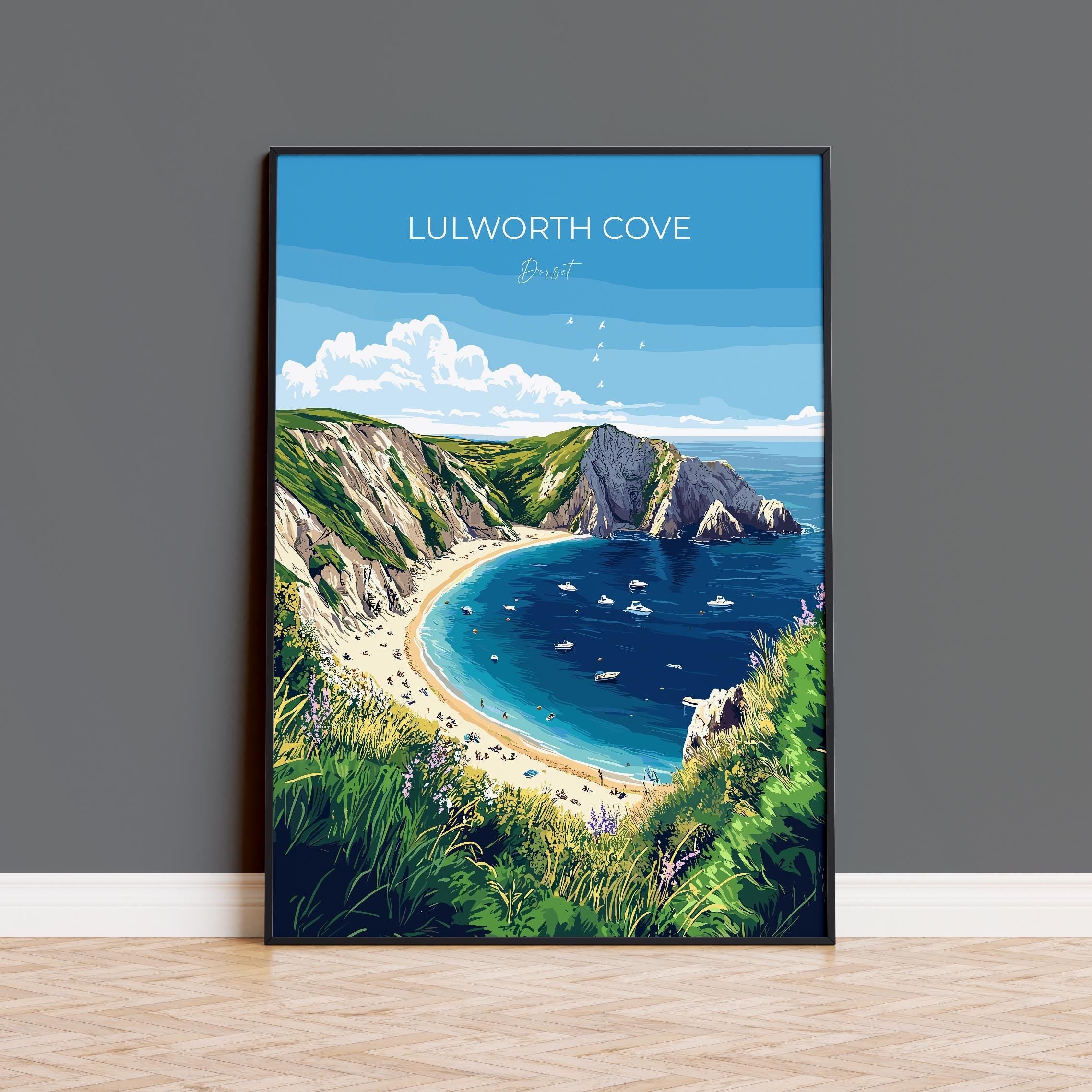 Lulworth Cove Travel Print, Travel Poster of Lulworth Cove, England, Dorset Coast Art Lovers Gift, Wall Art Print NQ Media Designs