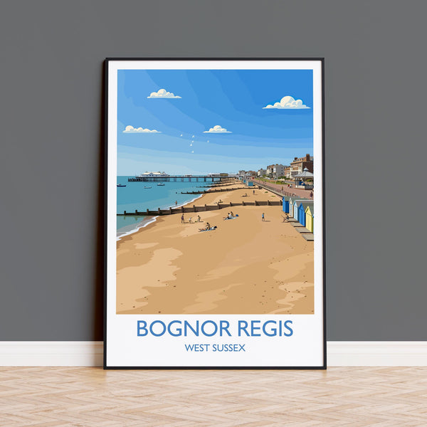 Bognor Regis Travel Poster Wall Art, Travel Print of Bognor Regis, West Sussex, English Seaside Town Art, England Art Gift