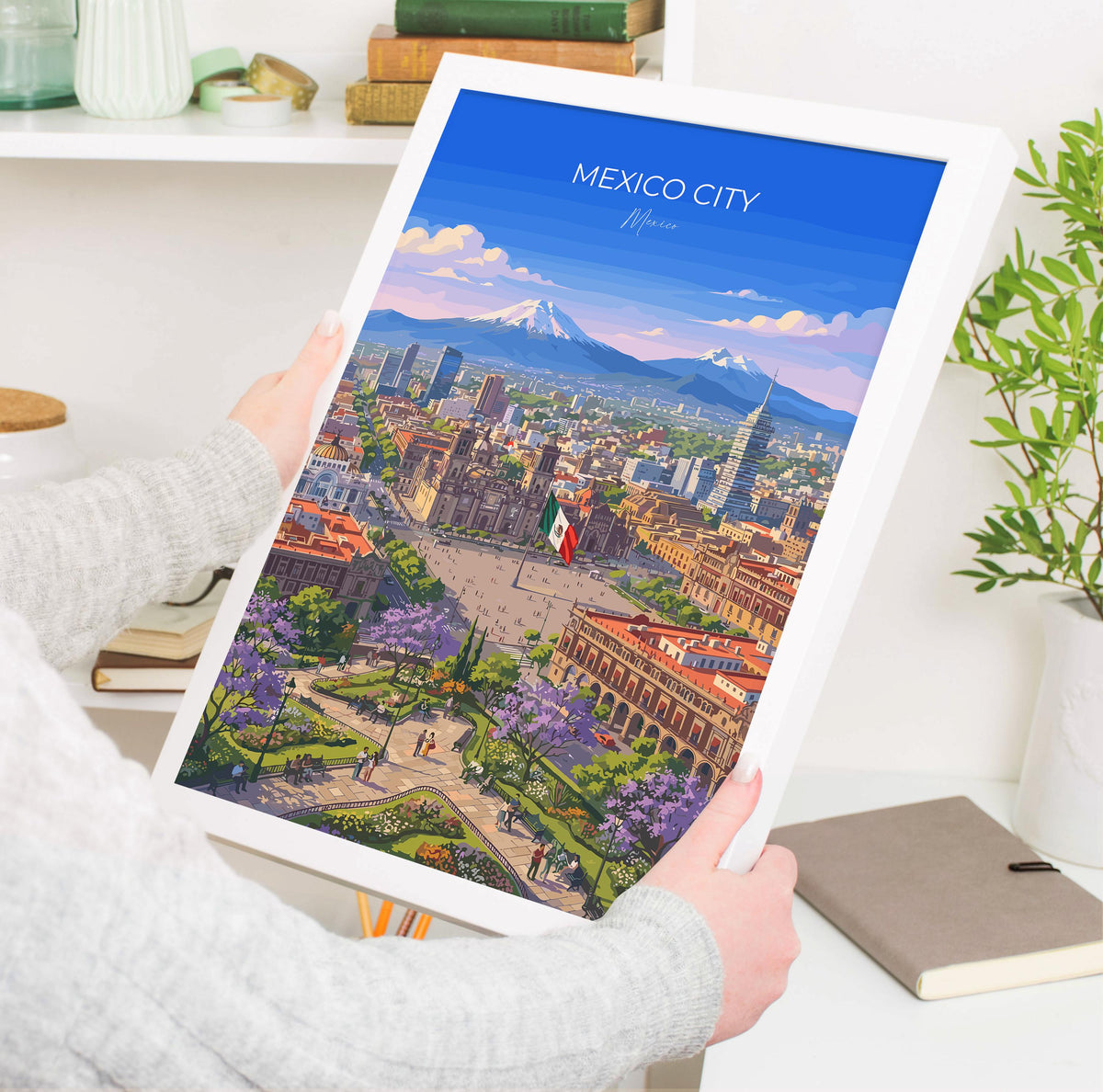 Mexico City Travel Print, CDMX Skyline Wall Art, Palacio de Bellas Artes Poster, Historic Centre Illustration, Vintage Style Mexico Decor