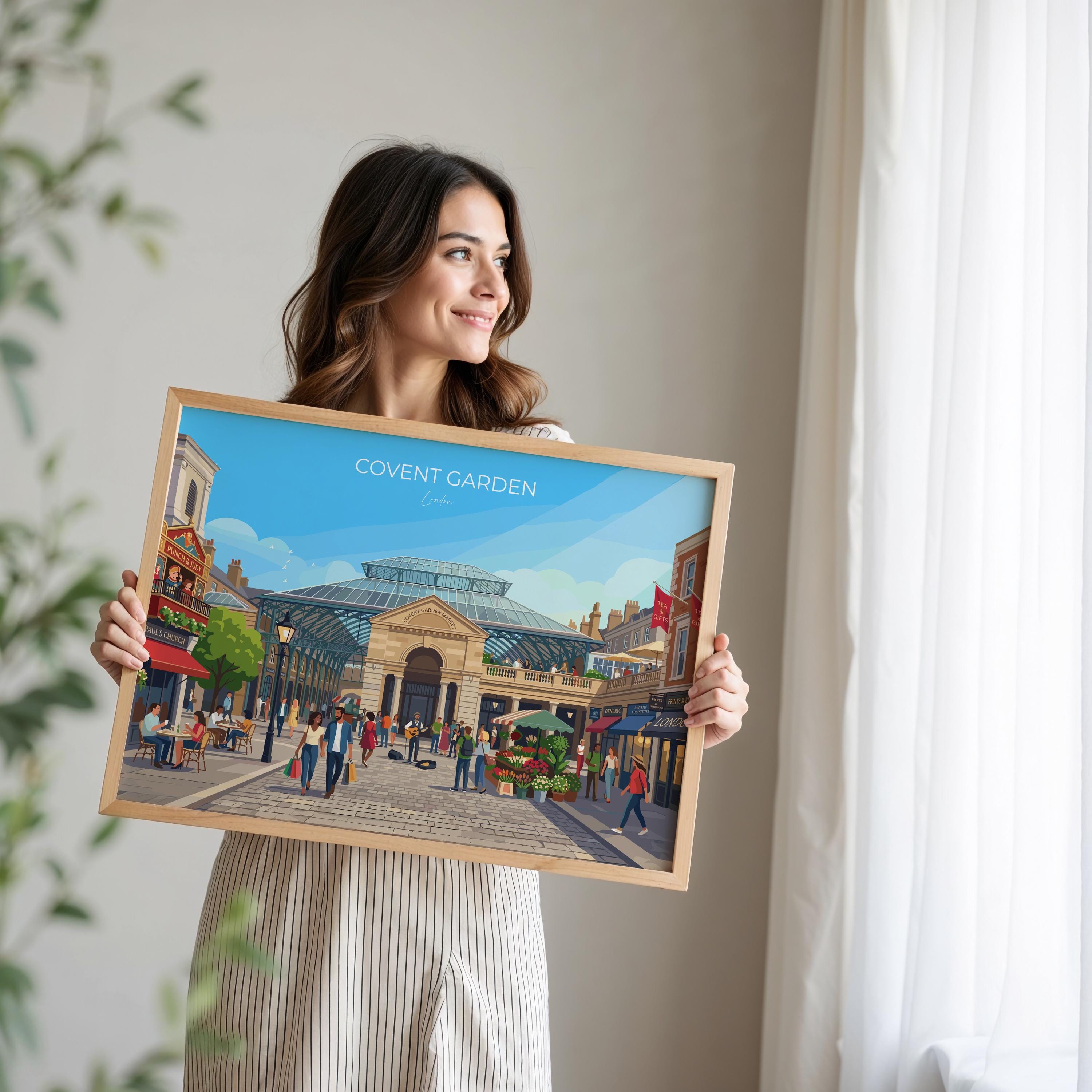 Covent Garden London Landscape Travel Print, London Wall Art Poster, Iconic Market Illustration, Vintage Style UK City Decor NQ Media Designs