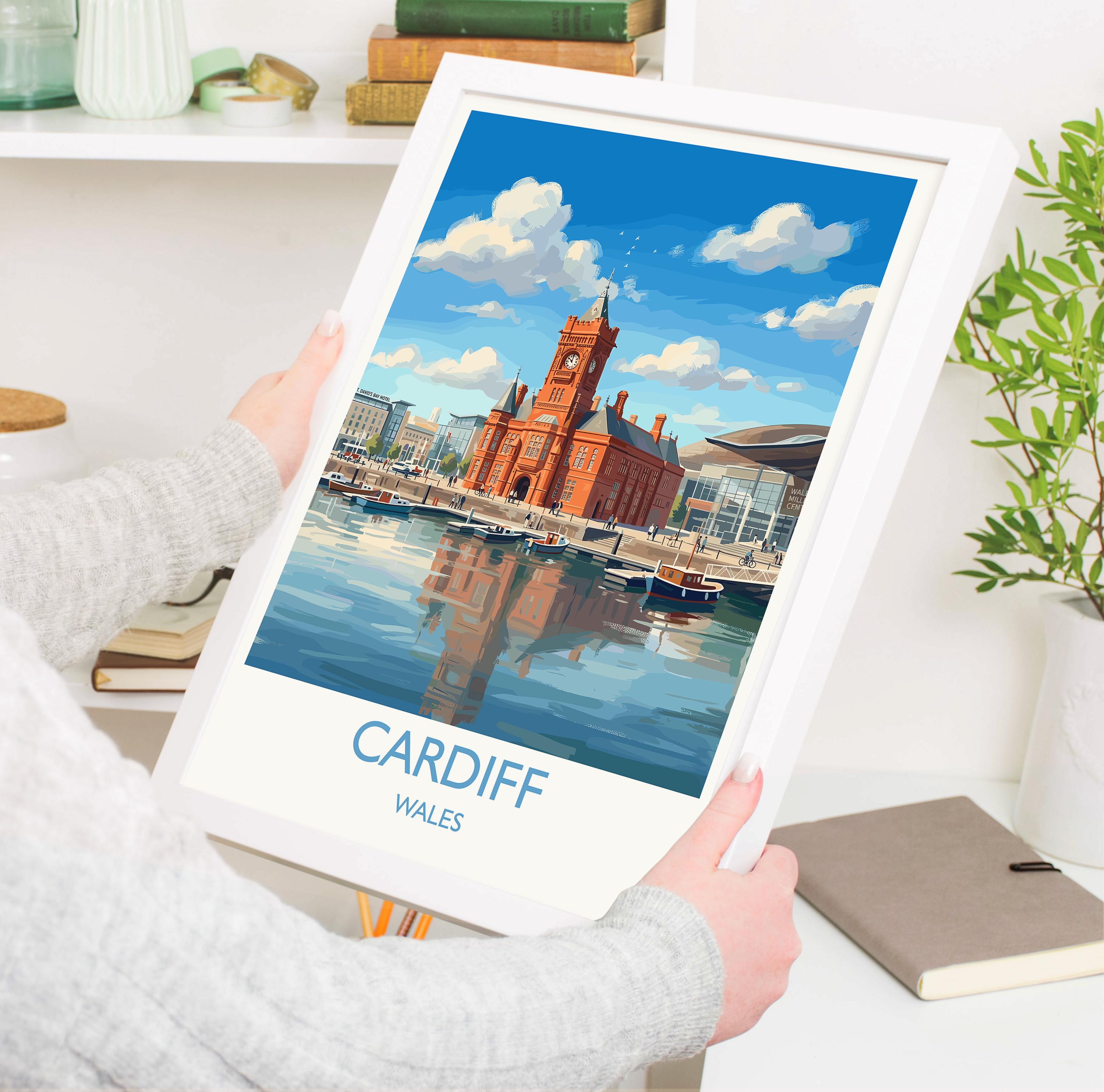 Cardiff Pierhead Building Travel Poster, Cardiff Bay Wall Art, Welsh Landmark Print, Historic Red Brick Architecture, UK City Decor