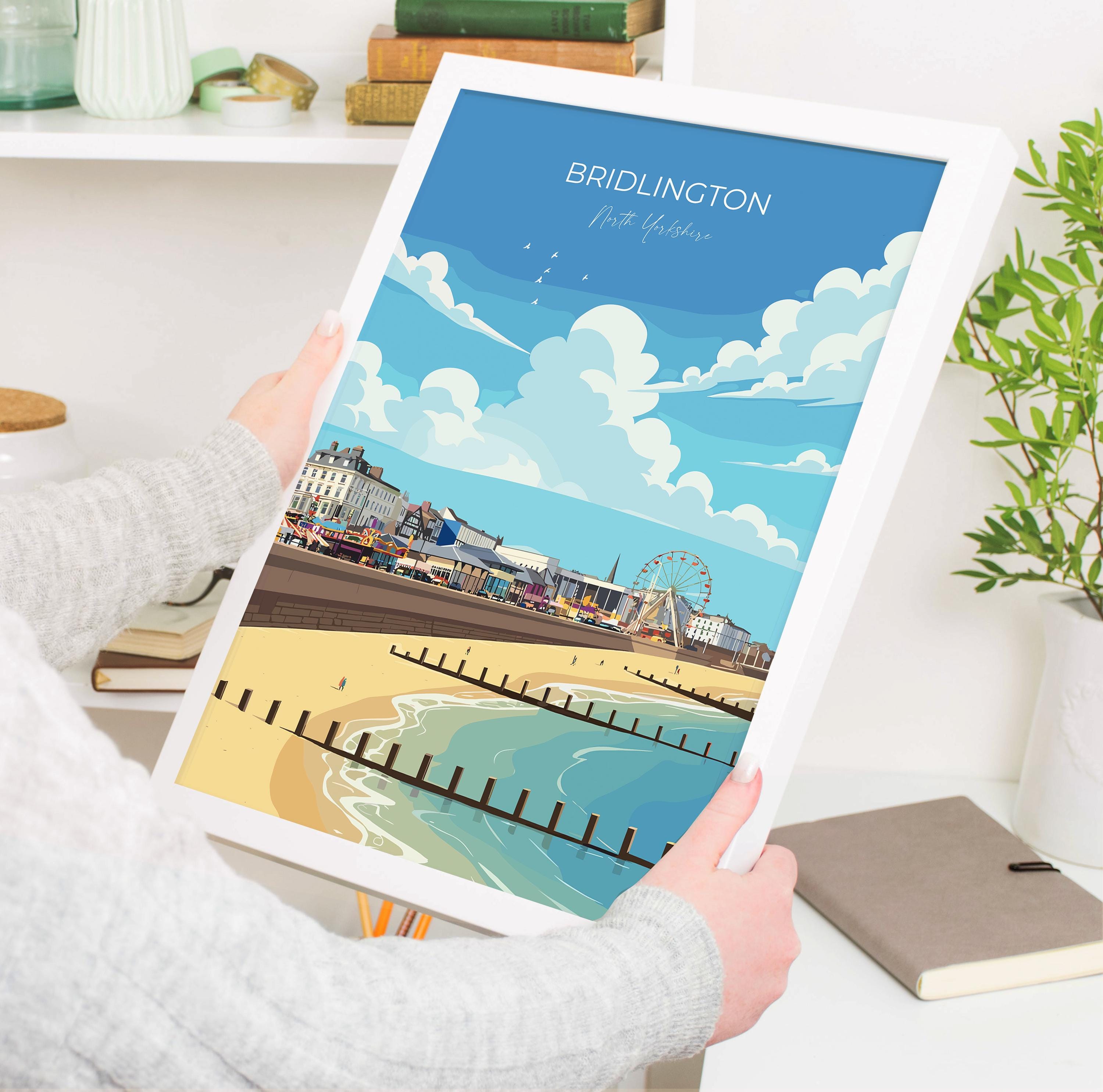 Bridlington Travel Poster, Travel Print of Bridlington, Yorkshire Gift, England, North Yorkshire Art, Bridlington Gift, Wall Art Print NQ Media Designs