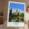 Wells Travel Poster Wall Art, Travel Print of Wells Cathedral England, Somerset Art Lovers Gift, Travel Art Gift