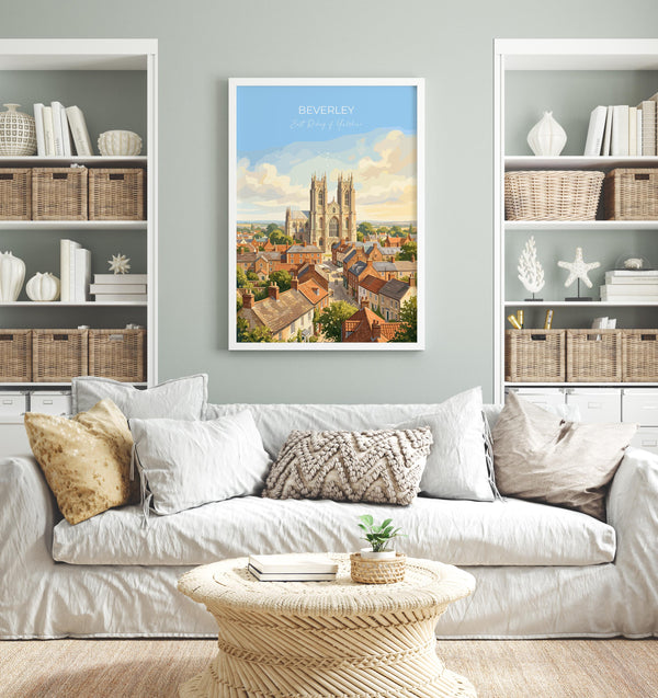 Beverley Minster Travel Poster, Beverley Yorkshire Wall Art, Historic Market Town Print, Gothic Cathedral Illustration, Beverley Gift