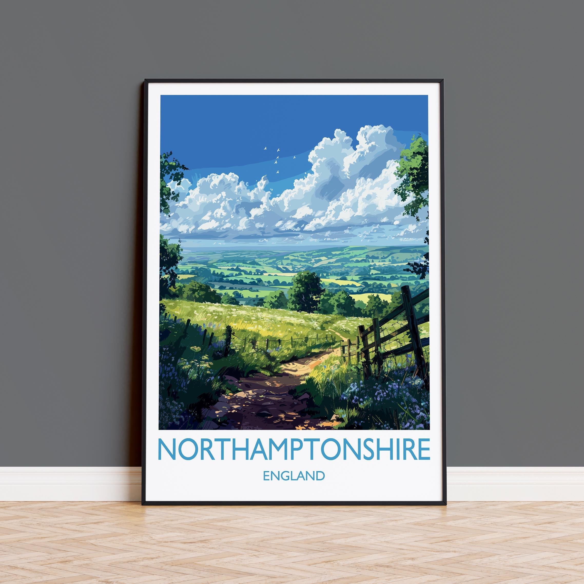 Northamptonshire Print Wall Art, Travel Poster of Northamptonshire, England, Northamptonshire Art Lovers Gift, England Wall Art Print NQ Media Designs