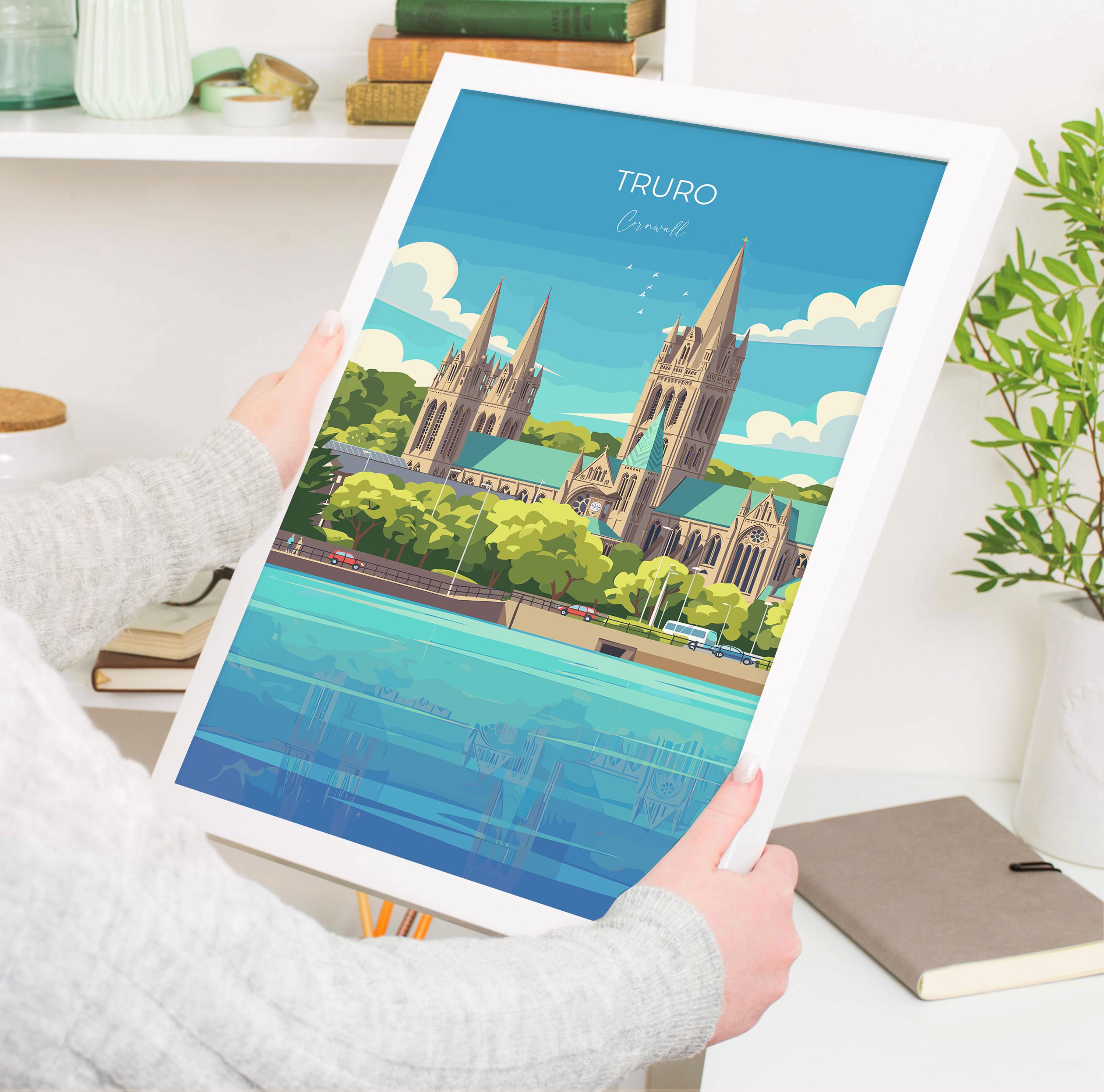 Truro Travel Poster, Travel Print of Truro, England, Cornwall Art, Truro Cathedral Art Lovers Gift, Wall Art Print NQ Media Designs