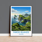 Faroe Islands Denmark Travel Poster, Faroe Islands Wall Art, Nordic Landscape Print, Dramatic Cliffs & Villages, Scandinavian Travel Decor