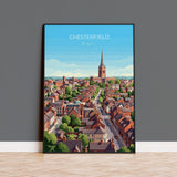 Chesterfield Travel Poster, Crooked Spire Church Wall Art, Derbyshire Town Print, St Marys Church Illustration, Chesterfield Gift NQ Media Designs