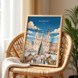 Salzburg Christmas Market Poster, Austria Winter Wall Art, Salzburg Cathedral Print, Austrian Festive Travel Poster, Salzburg Gift