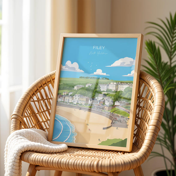 Filey Travel Poster, Travel Print of Filey, Yorkshire Gift, England, North Yorkshire Art, Filey Gift, Wall Art Print