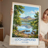 Loch Lomond Scotland Travel Poster, Scottish Highlands Wall Art, Scenic Loch Landscape Print, Nature Illustration, UK Decor, Scotland Gift