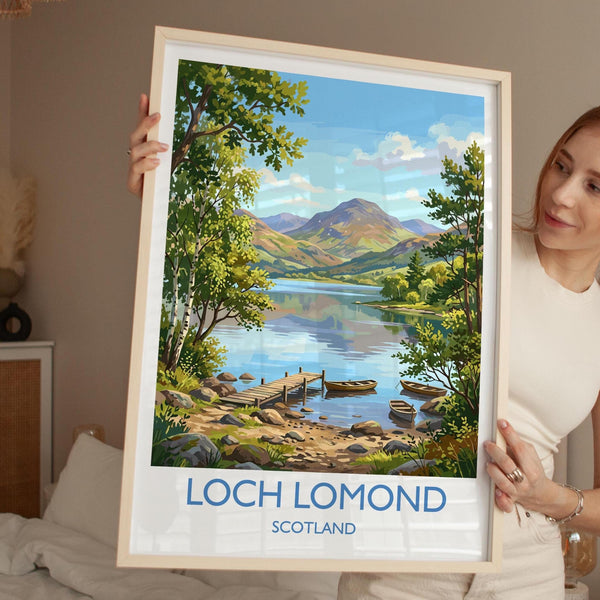 Loch Lomond Scotland Travel Poster, Scottish Highlands Wall Art, Scenic Loch Landscape Print, Nature Illustration, UK Decor, Scotland Gift