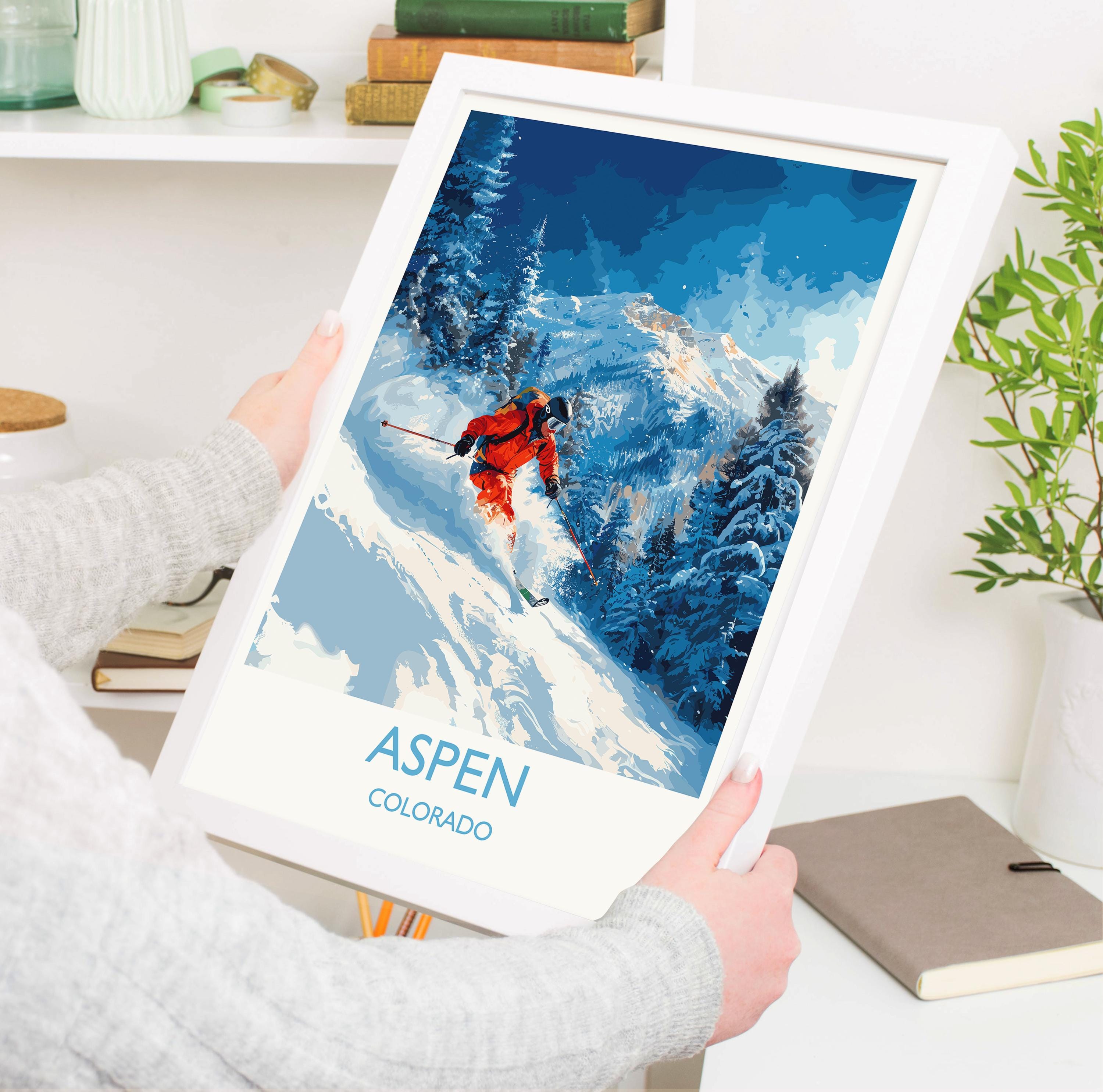 Aspen Travel Poster Wall Art, Travel Print of Aspen, Colorado, USA, Aspen Ski Art Lovers Gift NQ Media Designs