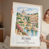 Rome Italy Watercolour Print, Colosseum Wall Art, St Peter's Basilica Poster, Tiber River Print, Italian Coordinates Print