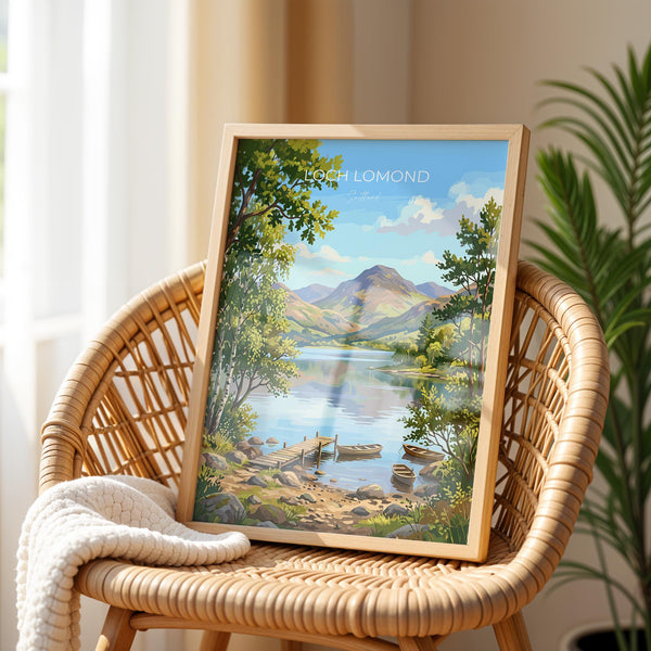 Loch Lomond Scotland Travel Print, Scottish Highlands Wall Art, Scenic Loch Landscape Poster, Nature Illustration, UK Decor, Scotland Gift