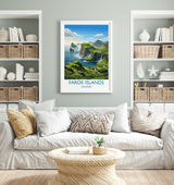 Faroe Islands Denmark Travel Poster, Faroe Islands Wall Art, Nordic Landscape Print, Dramatic Cliffs & Villages, Scandinavian Travel Decor