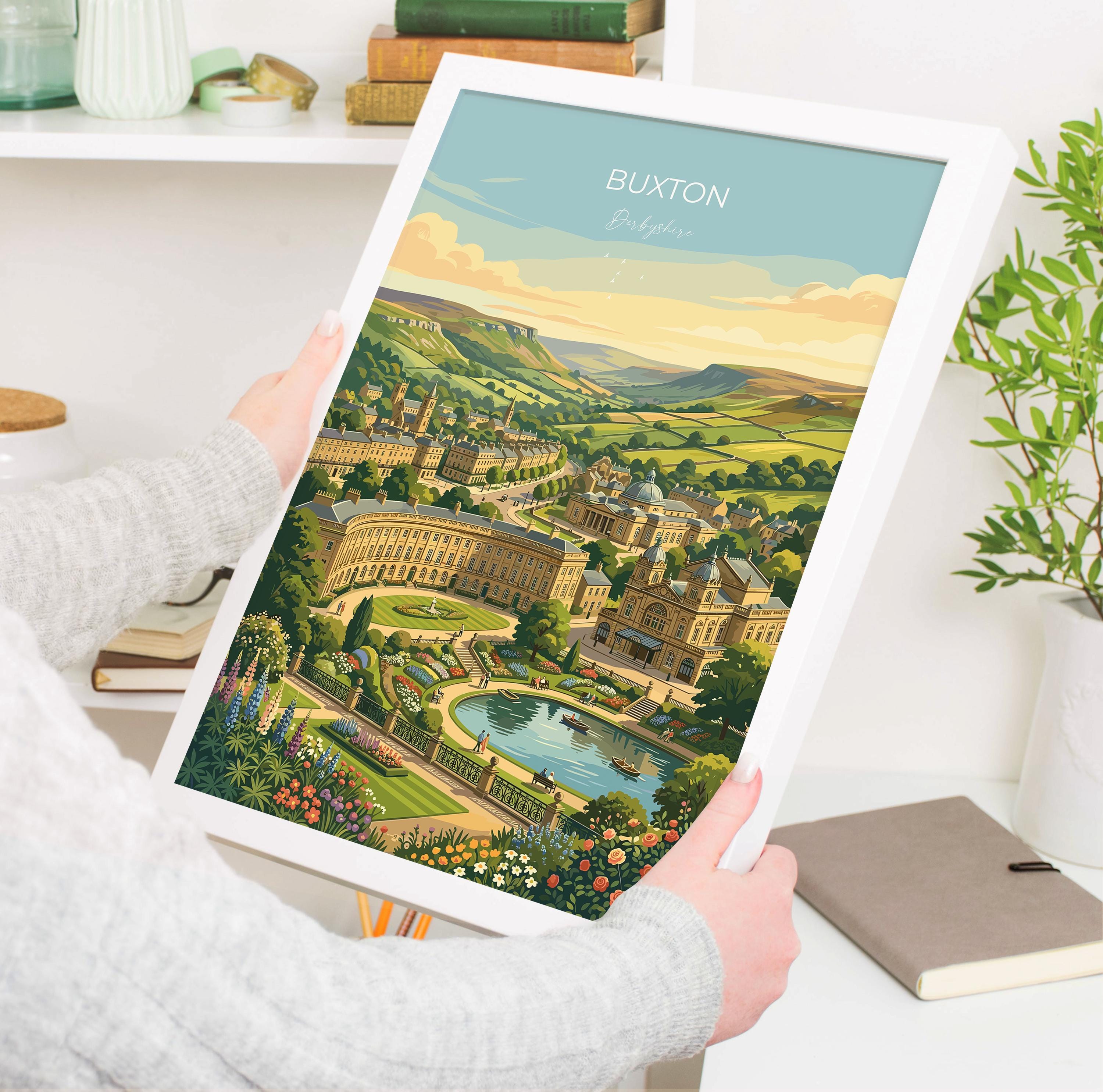 Buxton Derbyshire Travel Print, Peak District Wall Art, Buxton Crescent & Opera House Poster, Historic Spa Town Art, Vintage Style UK Decor