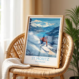St Moritz Wall Art Travel Poster, Travel Print of St Moritz, Ski Poster, Switzerland Alps Art Travel Lovers Gift NQ Media Designs
