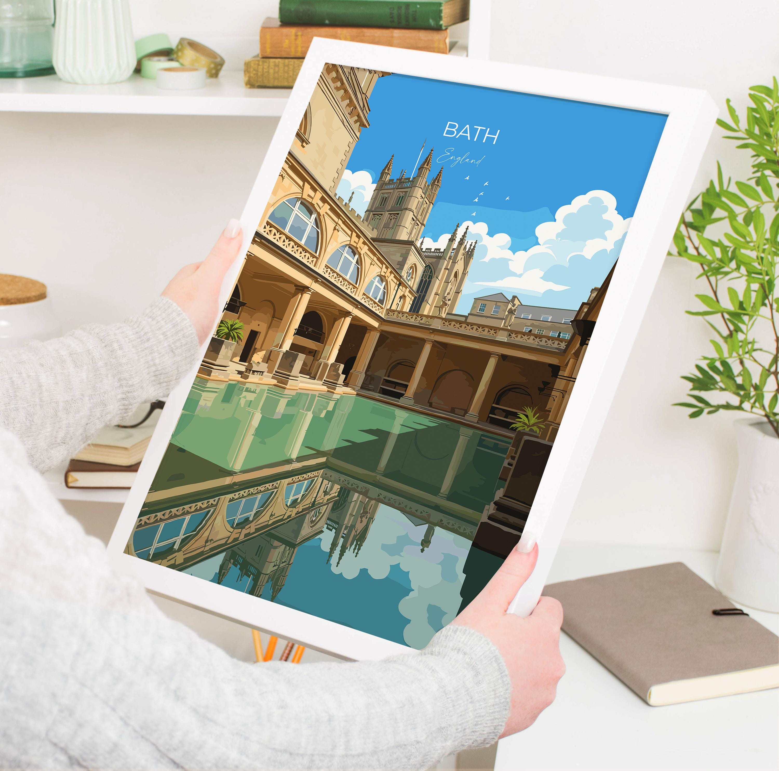 Bath Travel Print, Travel Poster of Bath, England, Cotswolds Art, English City Gift, Avon Wall Art Print NQ Media Designs
