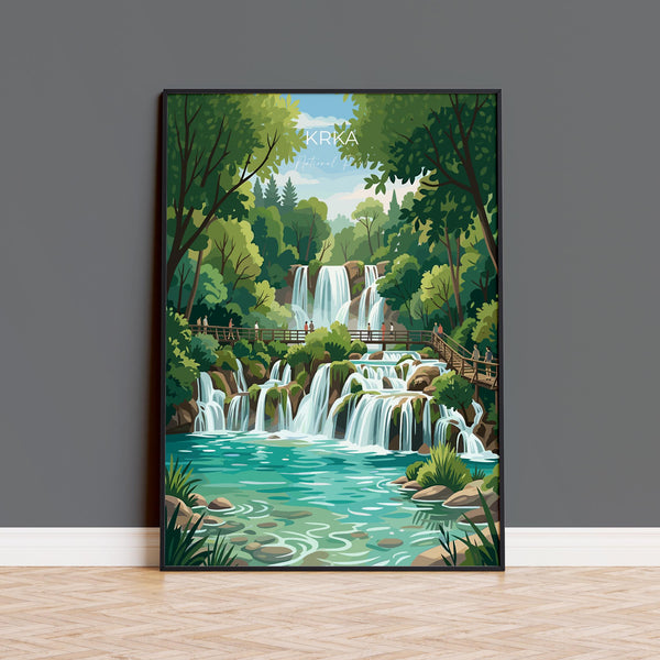 Krka National Park Waterfalls Print, Croatia Travel Poster, Skradinski Buk Wall Art, Croatian Landscape Illustration, Nature Lover Gift