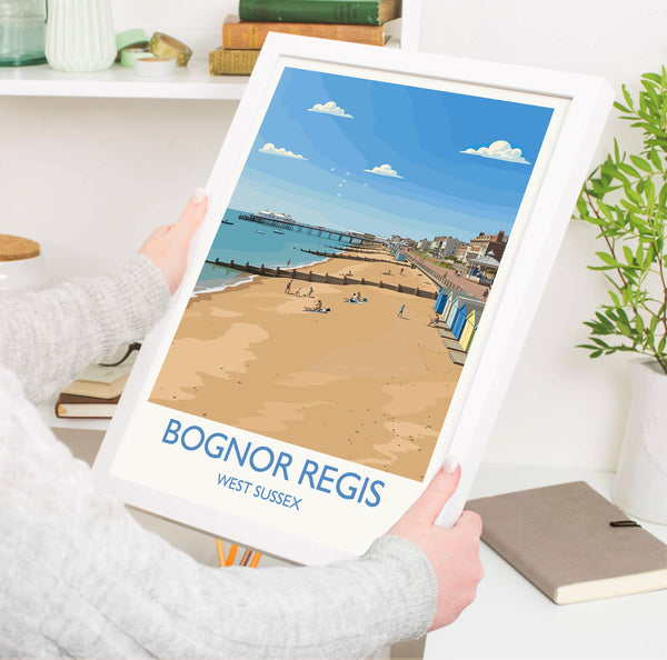 Bognor Regis Travel Poster Wall Art, Travel Print of Bognor Regis, West Sussex, English Seaside Town Art, England Art Gift