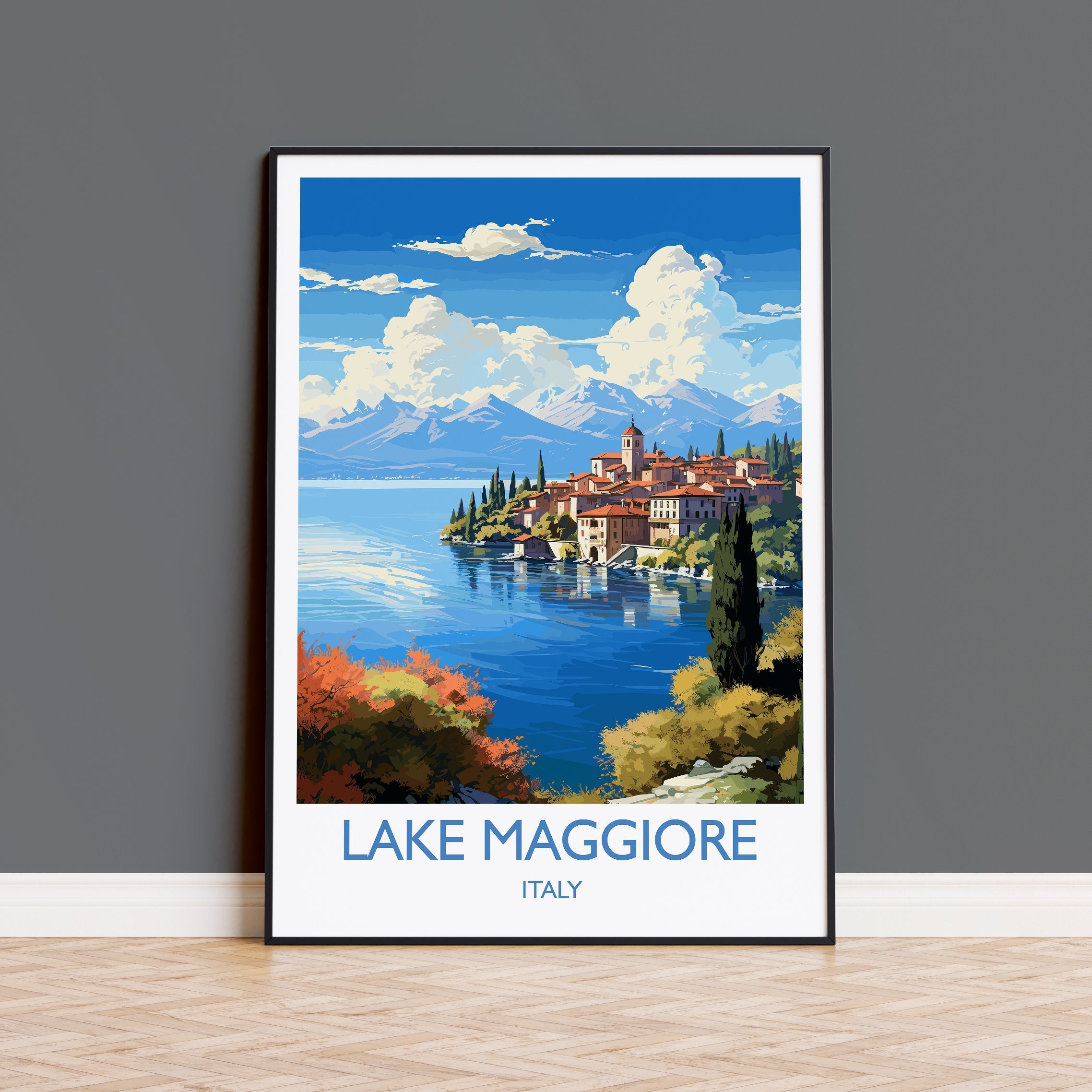 Lake Maggiore Travel Poster Wall Art, Travel Print of Lake Maggiore, Lake Maggiore Art Lovers Gift, Italy, Italian Lakes Art Gift NQ Media Designs