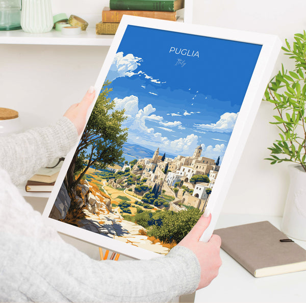 Puglia Travel Print Wall Art, Travel Poster of Puglia, Puglia Art Lovers Gift, Italy, Italy Art Gift
