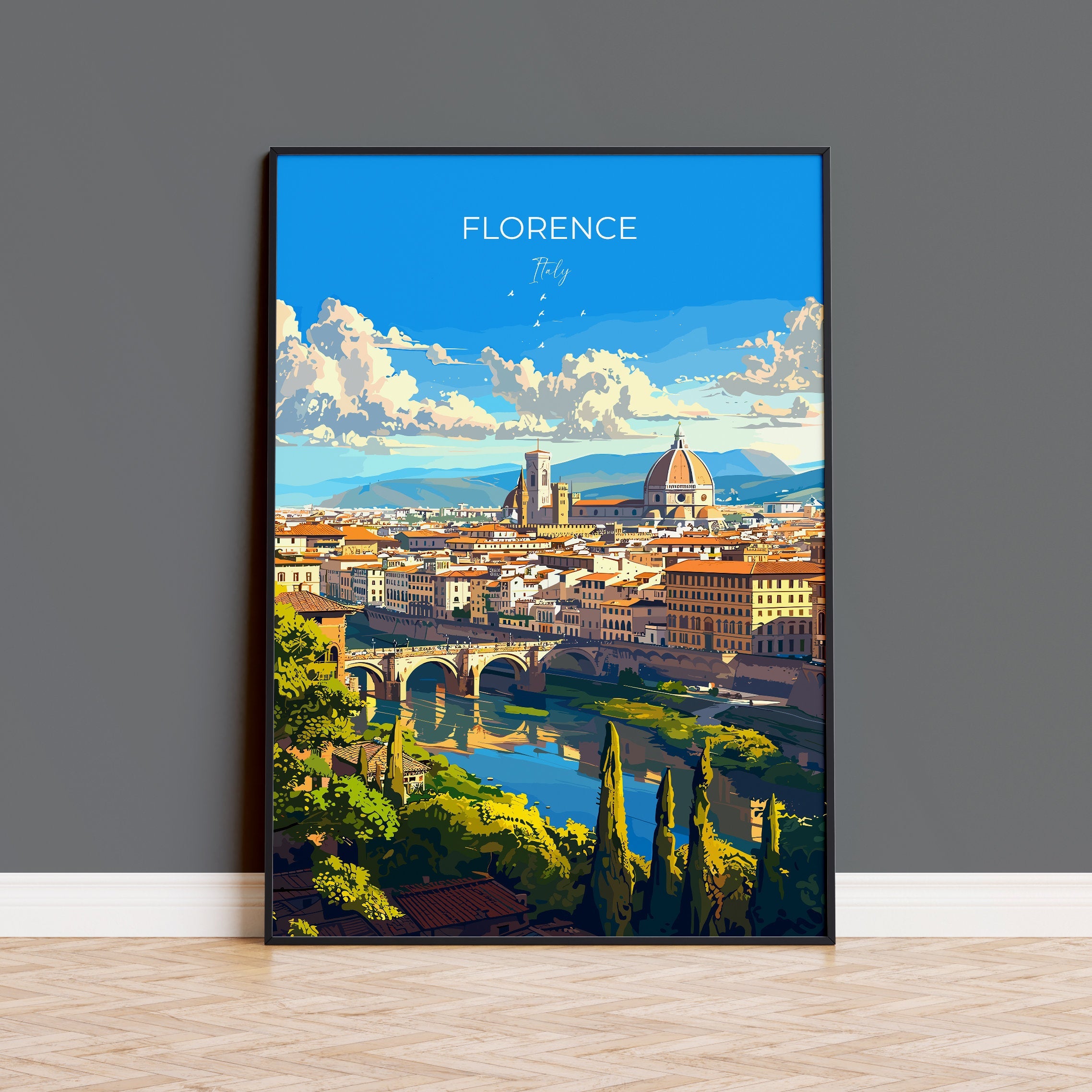 Florence Travel Poster Wall Art, Travel Print of Florence, Florence Art Lovers Gift, Italy, Italy Art Gift NQ Media Designs