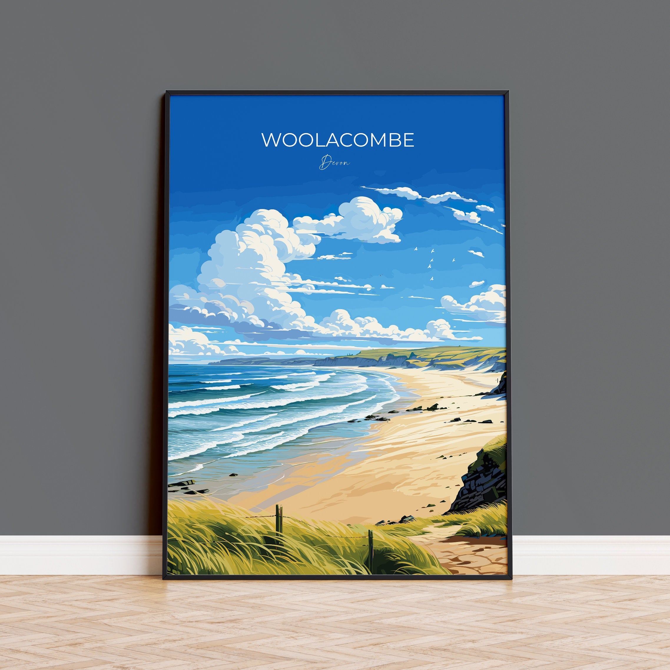 Woolacombe Travel Print Wall Art, Travel Poster of Woolacombe,England, Devon Art Lovers Gift, Travel Art Gift NQ Media Designs