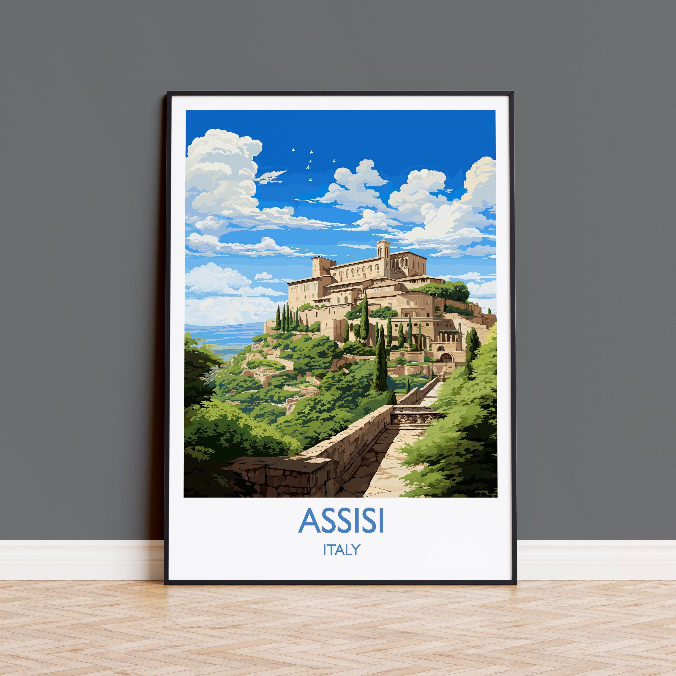 Assisi Travel Print, Travel Poster of Assisi , Italy, AssisiArt Lovers Gift, Wall Art Print NQ Media Designs