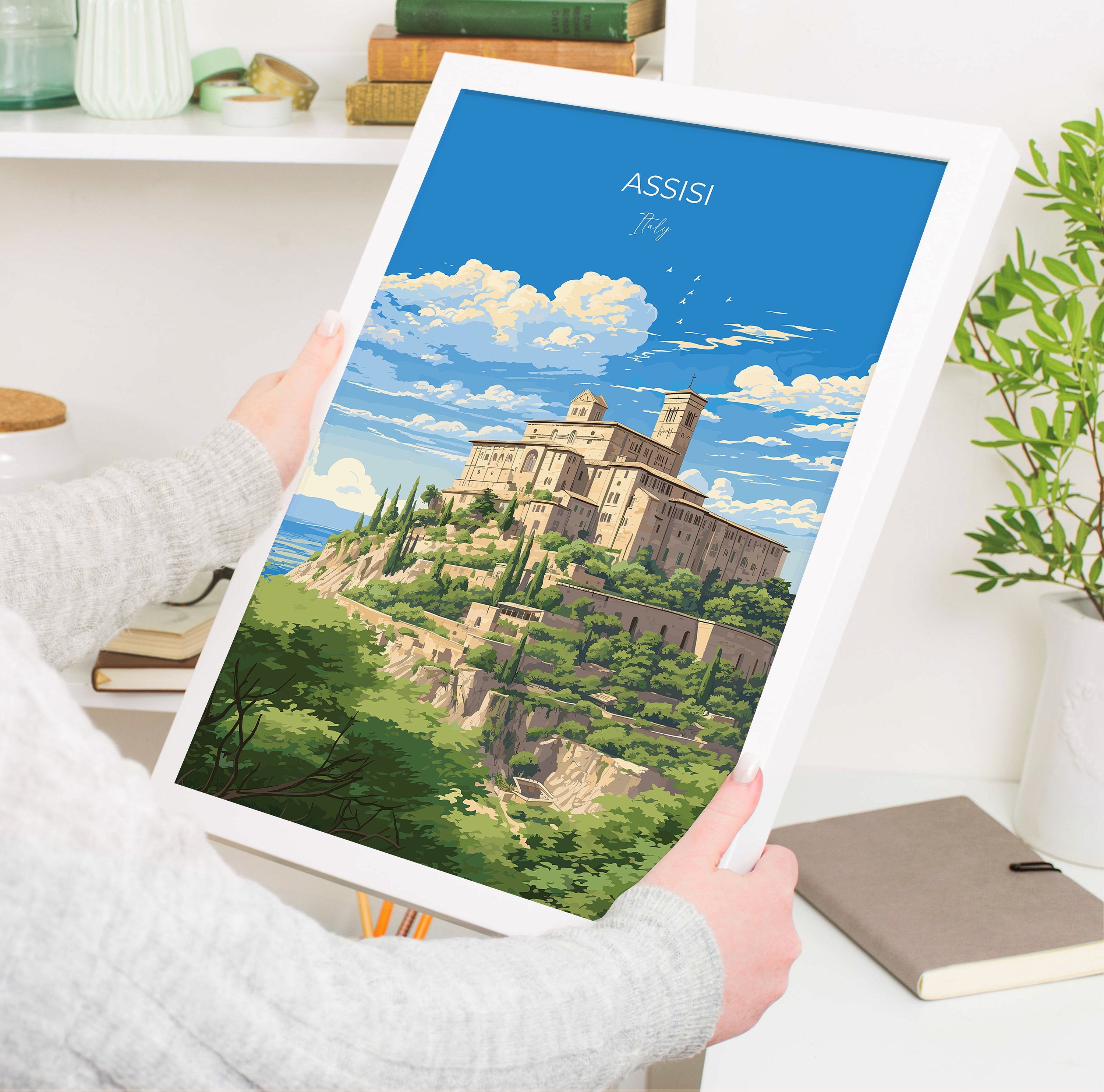 Assisi Travel Print, Travel Poster of Assisi , Italy, AssisiArt Lovers Gift, Wall Art Print NQ Media Designs