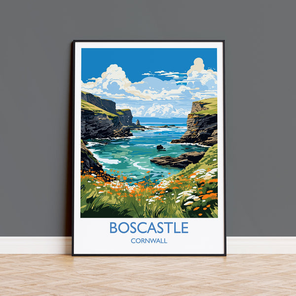 Boscastle Travel Print, Travel Poster of Boscastle, England, Cornwall Art, Boscastle Art Lovers Gift, Wall Art Print