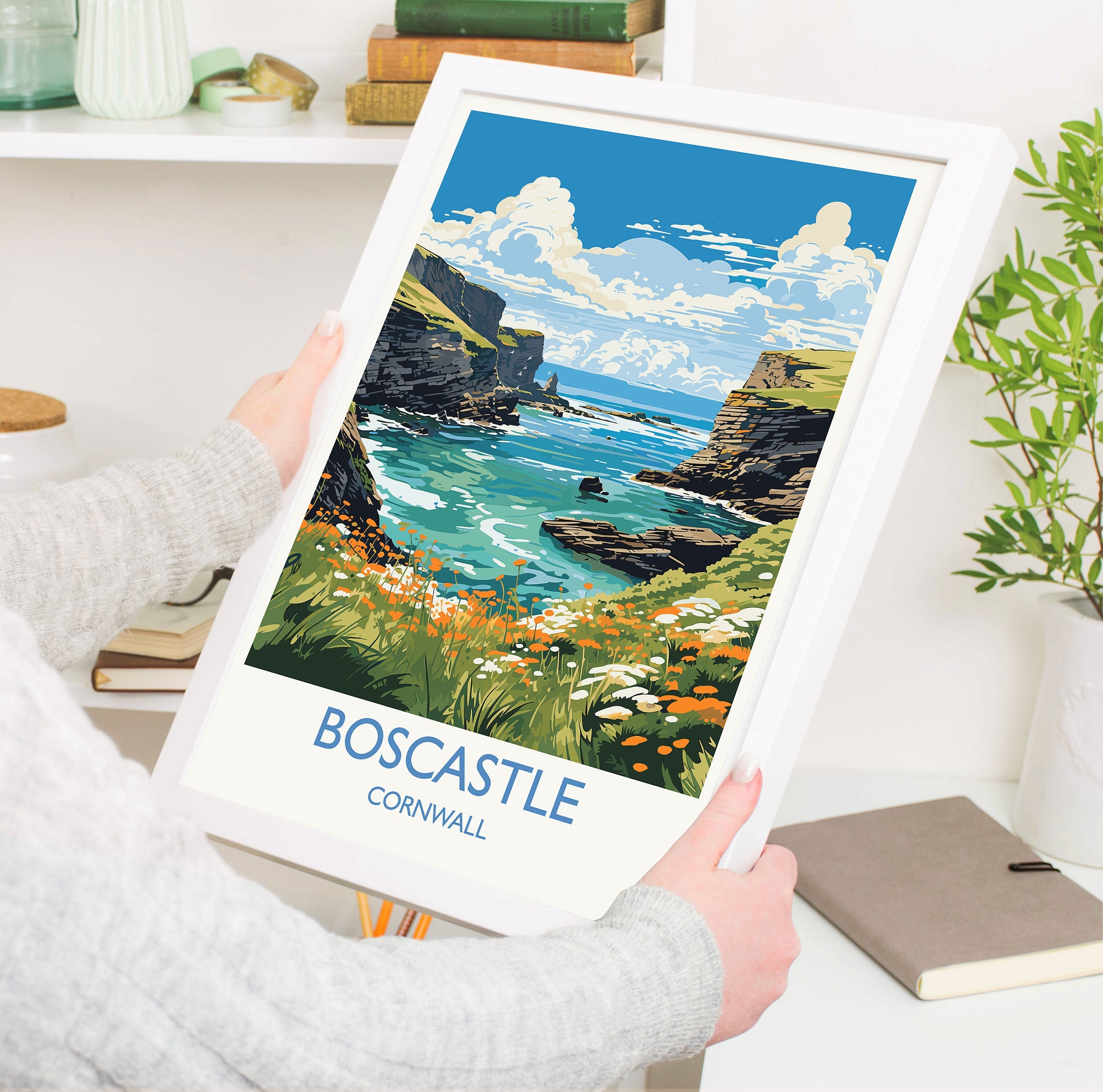 Boscastle Travel Print, Travel Poster of Boscastle, England, Cornwall Art, Boscastle Art Lovers Gift, Wall Art Print NQ Media Designs