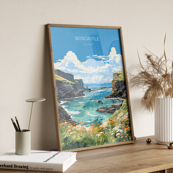 Boscastle Travel Poster, Travel Print of Boscastle, England, Cornwall Art, Boscastle Art Lovers Gift, Wall Art Print